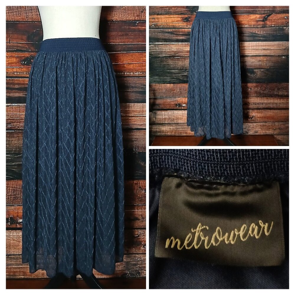 Metrowear Midi Skirt L Navy Blue Elastic Waist Lined